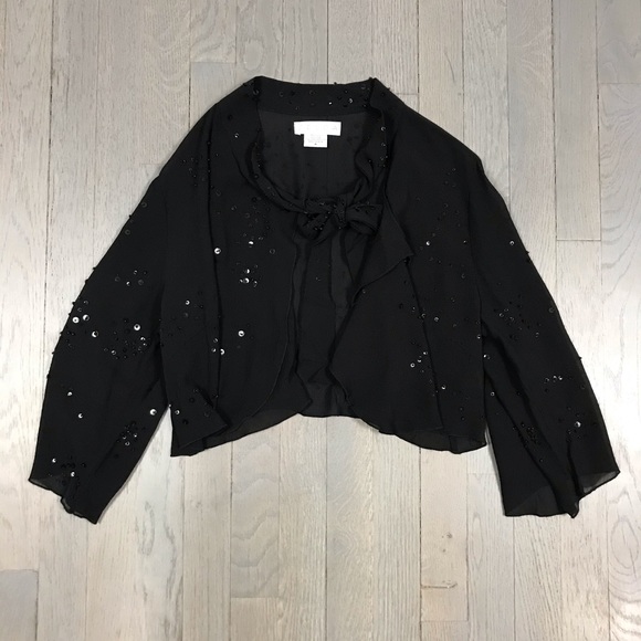 Zelda Sweaters - Zelda Black Silk Sequin 3/4 Sleeve Crop Sweater